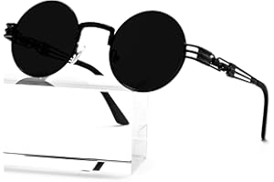AIEYEZO Round Steampunk Sunglasses for Men Women Retro Circle Hippie Glasses Metal Frame 100% UV Blocking Lens