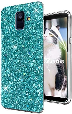 OKZone Galaxy A6 2018 Case [with HD Screen Protector], Bling Glitter Sparkle Designer Slim Fit Soft Gel TPU Silicone Skin Cover Anti-scratch Protective Shining Fashion Style Case (Green)