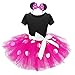 IBTOM CASTLE Girls Princess Formal Cartoon Polka Dots Birthday Tutu Dress Up Costume Leotard Ballet Gymnastic Skirt + Ear Clothes Set Hot Pink+Black(Big Dots) 12-18 Months