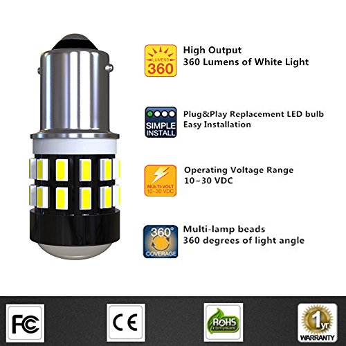 LUYED 2 x 360LM Super Bright 3014 30-EX Chipsets Lens BA9 BA9S 53 57 1895 64111 LED Bulbs Used For Side Door Courtesy Lights Map Lights,Xenon White