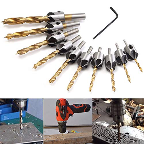 Countersink Drill Bit Set Buwico 7Pcs HSS 5 Flute Countersink Reaming