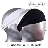 Bondi Band Solid Moisture Wicking Headband - Combo Pack [1-Black & 1-White] 4inch Wide Band