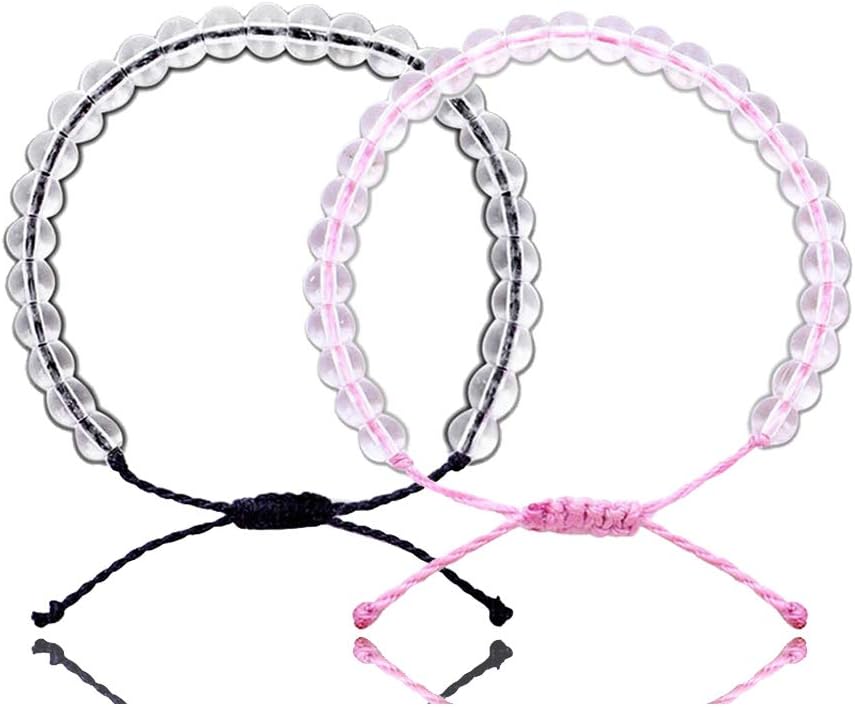 2PCS Transparent Bead Ocean Bracelets Adjustable Waterproof Crystal Bracelet Set Handmade Weaving Rope Friendship Jewelry for Women Men