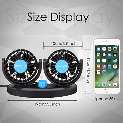 EXCOUP USB Fan with 2 Speeds, Adjustable Mini Car Fan, Table Fan DC 5V Dual Head Rotatable
