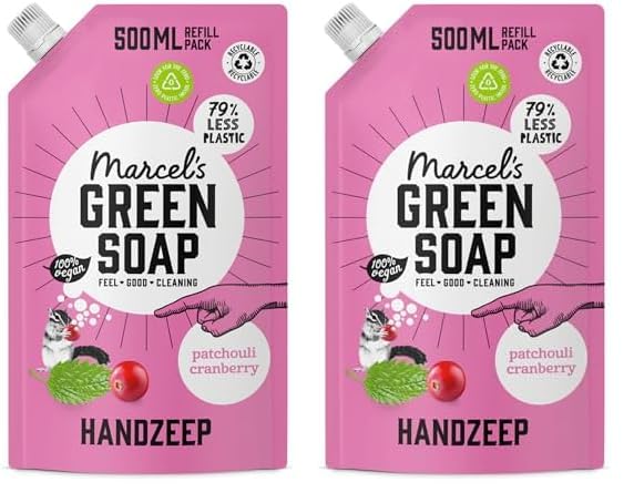 Marcel's Green Soap - Hand Soap Refill Patchouli & Cranberry - Handwash Dispenser Refill - 100% Eco friendly - 100% Vegan - 97% Biodegradable - 500 ML (Pack of 2)