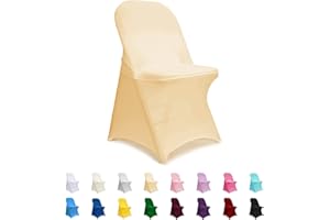 ManMengJi Party Chair Covers, Spandex Folding Chair Covers 12 PCS, Banquet Chair Slipcovers for Wedding, Holidays, Celebration, Hotel (Blanched Almond)