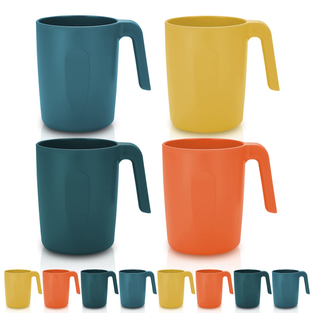 Kyraton Plastic Mug Set 8 Pieces, Unbreakable and Reusable Light Weight Travel Coffee Mugs Espresso Cups Easy to Carry and Clean Microwave Safe BPA Free Dishwasher Safe (Mutil Color)