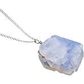 InfinityGemsArt Raw Rainbow Moonstone Jewelry Gifts For Men/Women Silver Necklace, Crystals And Healing Stones Rough Gemstone Pendant June Birthstone 925 Silver Chain 20 inch