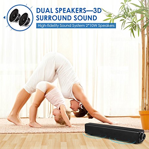 Sound Bar, EIVOTOR 20W Wired and Wireless Portable Soundbar, Home Theater Speaker Surround Audio Stereo System for TV, PC, Cellphone, Tablets Projector and Wireless Devices