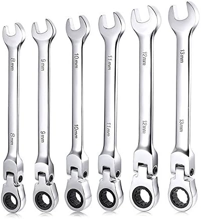 Suniga 6Pcs 8-13mm Chrome Vanadium Steel Open End Metric Ratcheting Combination Wrench Set Handle Spanners