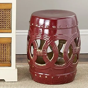Safavieh Double Coin Ceramic Decorative Garden Stool, Antique Red