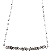 Designed By Stacey Handmade Raw Grey Diamonds Necklace, Unique Bar Pendant Sterling Silver Jewelry, Gifts for Women, Birthday, Anniversary, Wedding, Prom, Homecoming, 16 to 18" Adjustable Chain