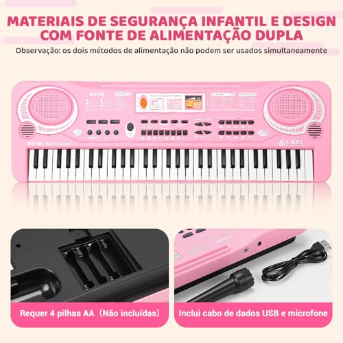 Teclado Musical, 61 Key Piano, Teclado Musical Iniciante, Teclado Piano, Teclado Musica, Possui 16 tons, 10 ritmos, 6 performances, 8 tons de percussão,