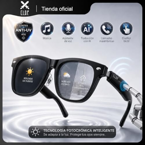 CLDP Gafas Inteligentes Traductoras 164 Idiomas Bluetooth 5.3, Traducción Instantánea para Viajes y Negocios, Llamadas Manos Libres, Reproducción Musical, Control Táctil, Autonomía 60 Horas