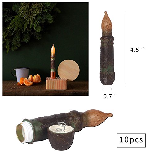 Wax Taper Candles Flameless Pillar Short Amber Flickering Yellow Dipped LED Flame Decorative Battery Operated for Church Wedding Christmas Candlelit Dinner-Batteries Not Included(10pcs)