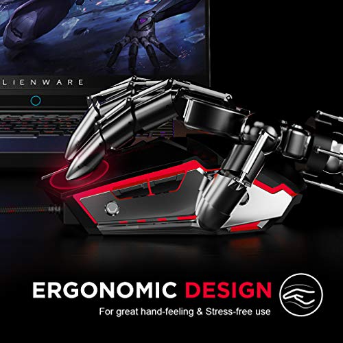 Mouse Gaming Silenzioso, Inphic 4800DPI Mouse da Gioco Ottico USB con Cavo, Regolazione 5 DPI, 6 Pulsanti Programmabili, 7 LED RGB con peso extra per i giocatori, PC Laptop Mac, Nero