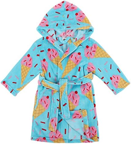 Boys Girls' Fleece Printed Hooded Bathrobe Robe,Ice Cream,XL