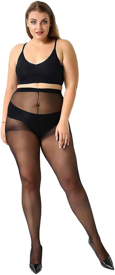 MANZI Plus Size Pantyhose for Women Soft Nylons Sheer Tights 20 Denier Sheer to Waist Basic 