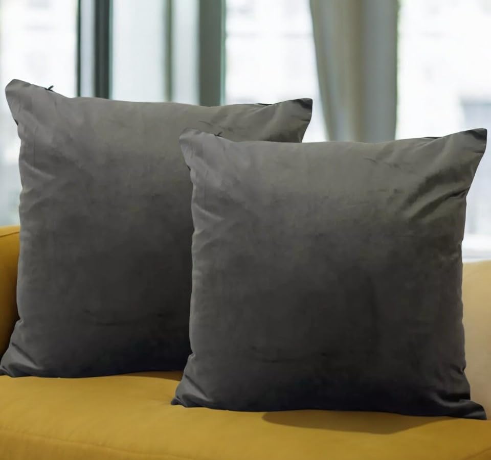 Seechoo Velvet Cushion Covers, Set of 2, 45cm x 45cm, 18x18 Inch, 17 Colours, Extra Soft Plush, Decorative, Invisible Zipper (Choclate Brown)