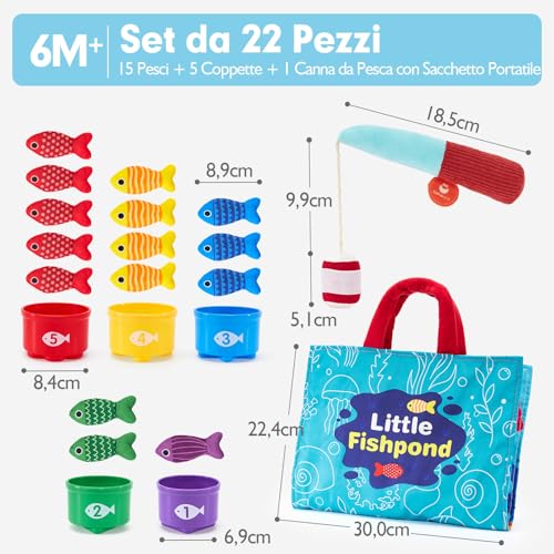 hahaland Montessori Children's Games 1 Year – 22 Pieces Soft Fishing Game, Montessori Educational Toy, 1 2 Years Sensory Baby Gift 12 18 Months