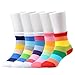 Epeius Kids Girls' 5 Pack Seamless Rainbow Stripes Crew Socks for 3-5 Years,Smooth Toes Socks,Shoe Size 8.5-11