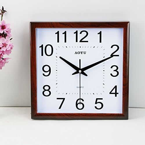 CGGHY 12 Inch (Diameter 30.5 Cm) Square Luminous Silent Wall Clock Living Room Bedroom Office Table Hanging Table Chinese Style Simple Creative Quartz Clock Mahogany Classic