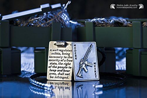Pro Gun Right - Pro 2nd Amendment Gifts - Gun Jewelry - Unisex Sterling Silver AR15 Riffle and 2nd Amendment Pendant with 18 inches Leather Bolo Cord Necklace