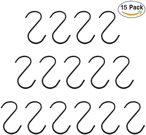 DOLAIMI 15 Pack Heavy-Duty Steel S Shaped Hooks S Type Hooks Hanger Sling Dog, For Kitchen Bathroom Bedroom Office Hanging Shower Curtain Clothes Pot Plants Shoses Towels Storage Multiple Uses.