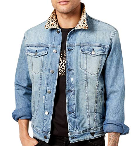 Guess Mens Faux-Fur Cheetah-Collar Jean 