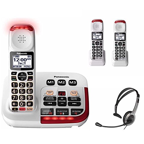 Panasonic KX-TGM420W Amplified Cordless Phone with Digital Answering Machine, 3 Handsets, White with headset - Thumbnail 5