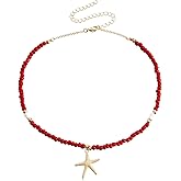 Azusa Sun Seashell Necklace Gold Plated Starfish Necklace Bohemian Beach Imitation Pearl Necklaces for Women Summer Layered Sequins Starfish Shell Beaded Choker Necklace Party Holiday Jewelry