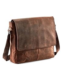 Touch of Leather Bolso de mensajero de cuero de búfalo genuino de 15 pulgadas en cuero de estilo vintage Bolso de escuela para mujer Bolso cruzado