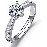 2CT Round Brilliant Cut Moissanite Engagement Ring for Women, 925 Silver Solitaire Adjustable Open Ring (Size 6-6.5 Range), Lab Grown Diamond Anniversary Wedding Promise Rings Gifts Jewelry for Her