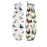Grocery Plastic Bag Holder Dispenser with Decorative Print on Fabric, Set of 2 Storage Saver Cloth Sacks