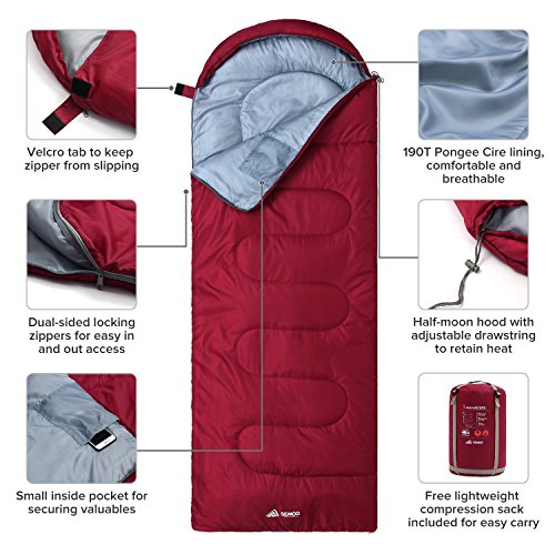 SEMOO Envelope Sleeping Bag - Lightweight Portable, Water Resistant, Comfort with Compression Sack Traveling, Backpacking, Camping, Hiking, Temp Rating 20F/-6C - Great for 4 Season