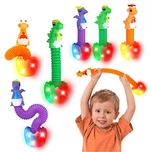 DELEE Pop Tubes Toy, Dinosaur Sensory Tubes for Autism,3 Packs Light up Glow Party Favors for Toddlers,with BIBI Sound,Stress Relief Toy, Party Supplies for Easter Kids Birthday Gift