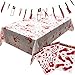 Halloween Scary Party Decoration Set, 3 Bloody Clings, 1 Bloody Weapons Garland Props Banner, 1 Bloody Tablecover for Halloween Haunted House Decor Footprints Handprint Window Stickers Decals Supplies
