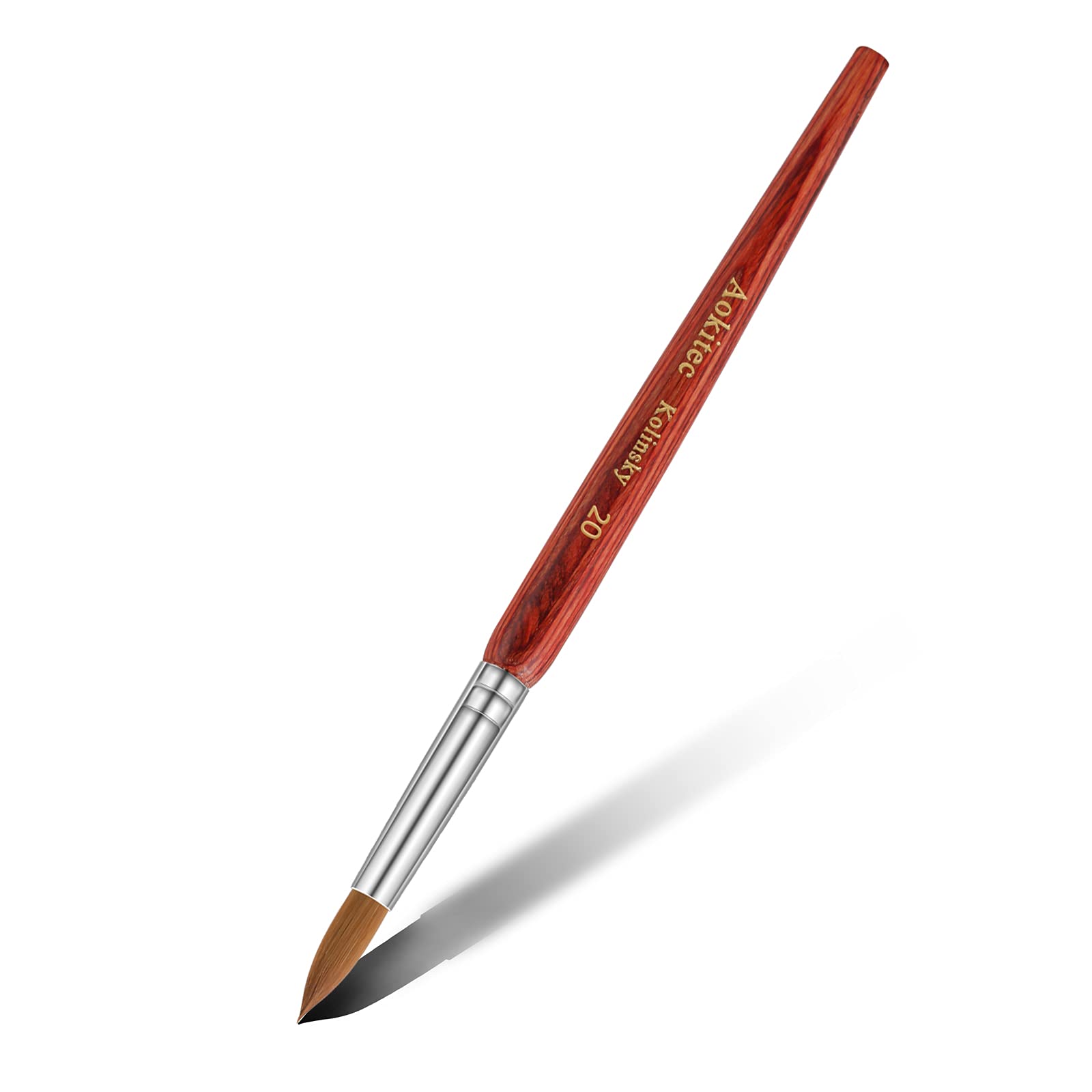 Aokitec Kolinsky Sable Acrylic Nail Brush #20 Oval Crimped Wood Handle in Peach, Brown, White, Red for Nails, UV Gel, Acrylic, Manicure