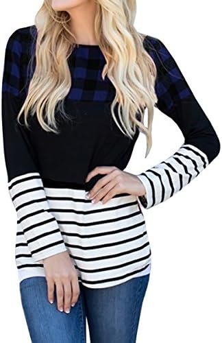 HONEY BOUTIQUE Womens Color Block Printed Scoop Neck Loose Sweater 3/4 Sleeve T-Shirts Tops (S, Royal Blue)