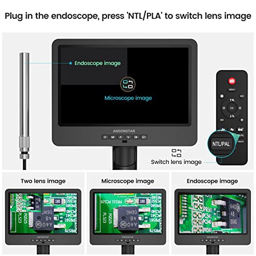 Andonstar AD249S-M HDMI 3 Lens 2000x Digital Microscope with 2160P UHD Endoscope 10.1" LCD Video Recording Soldering Electron Microscope for Coins Biology