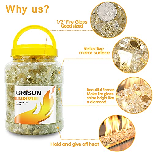 Grisun Gold Fire Glass for Fire Pit, 10 Pounds 1/2 Inch High Luster