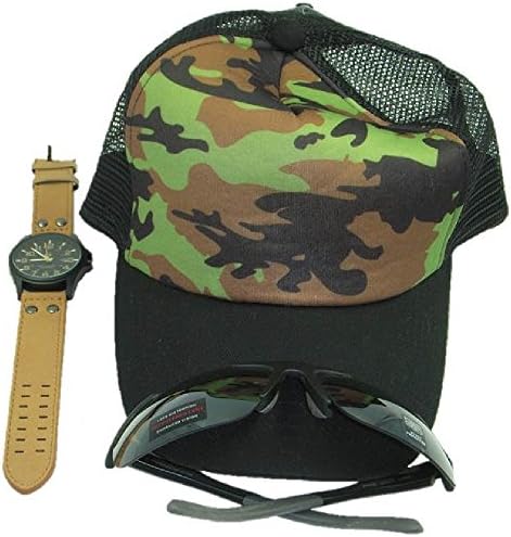 Bundle (a2) Pugs Ball Cap, Pugs Gray Black Sunglasses, Men's Military Sport Watch