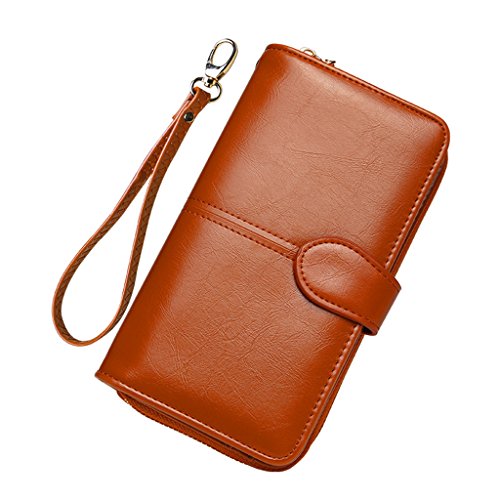 Dovewill Genuine Leather Wristlet Wrist Bag Strap Handbag Purse Wallet Handle Bag Accessories - Coffee