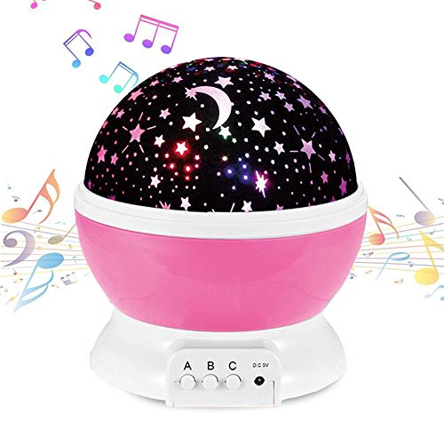 Music Night Light Projector Lamp Baby Star Projector 360 Degree Rotating 9 Multicolor Changing With Rechargeable Battery,12 Soft Light Music for Relax and Sleep,Unique Lamp for Kids children Room Pink