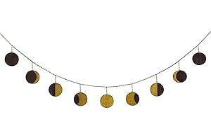 Mkono Moon Phase Wall Hanging Boho Home Decor Metal Garland with Wooden Moons Art Chic Gift Window Dorm Nursery Bedroom Living Room Apartment Office Decorative Ornaments, Gold