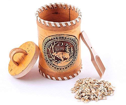 Birch Bark Canister with a Wooden Spoon and Lid for Vintage, Rustic or Farmhouse Look | Kitchen Storage Container for Serving Tea, Sugar, Salt, Herbs and More. 100% Eco-friendly