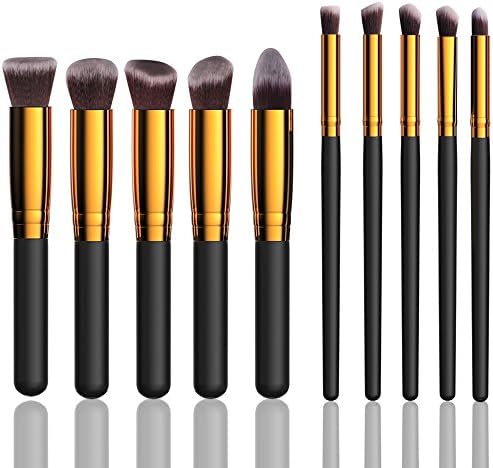 Makeup Brushes Set Premium 10 Pcs Synthetic Brush Foundation Brush Powder Brush Concealers Brush eyeshadow brushes set Black Makeup Brush Sets (Golden) Alluremake