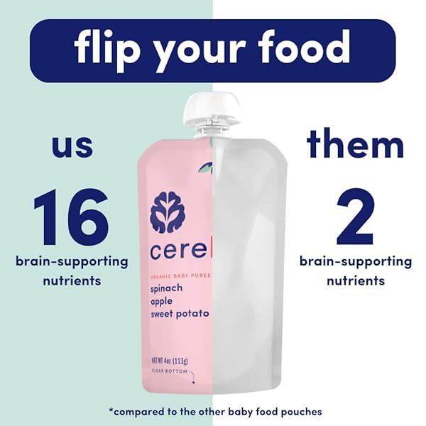 CEREBELLY BABY FOOD POUCHES – ORGANIC VEGGIE PUREES FOR TODDLERS | NO ADDED SUGAR, FIBER, NON-GMO | BLENDED TODDLER POUCHES | 4 OUNCE BPA-FREE POUCH | SPINACH APPLE SWEET POTATO | 1 COUNT