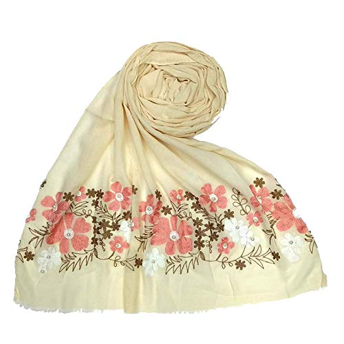 Stole For Women Cotton Fabric Hand Work Ari Hijab Cream Size 75 185 Cm Amazon In Clothing Accessories