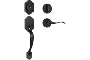 Haidms Matte Black Front Door Handle and Deadbolt Set, Front Door Lock Set, Entry Door Locksets with Deadbolt Single Cylinder, Exterior Door Handle with Reversible Handle Lever